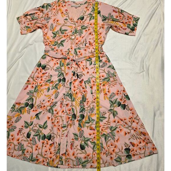 LOFT Leafed Dobby Stripe Sugar Peach Floral Midi Shirtdress, 6 Petite - Picture 8 of 8